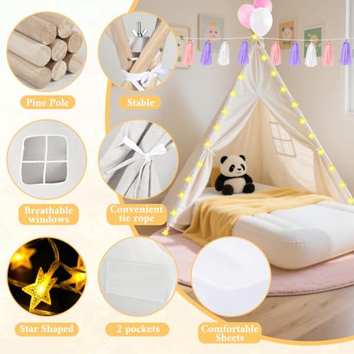 PLULON 4 Pack Teepee Tent for Kids Slumber Party Tents for Girls Sleepover with Inflatable Airbed and Decorations White Play for Birthday Party Christmas Birthday Gift for Kids by PLULON - Image 3