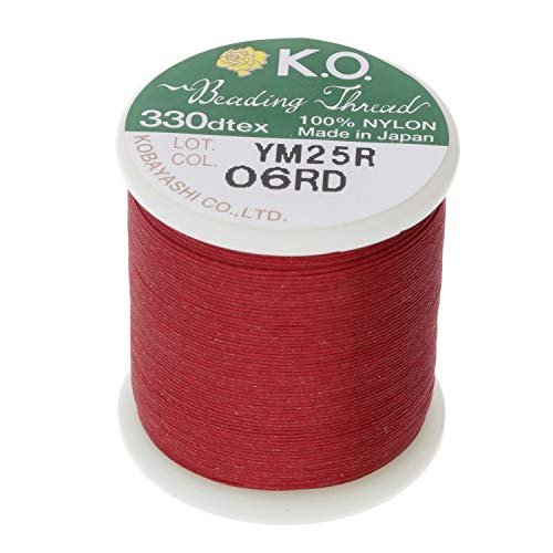 KO Nylon Beading Thread, Rich Red Color, Japanese Pre-Waxed 100% Nylon, 330TEX, Tangle Resistant Knotting Cords, 50m /55 yds Spool, Use for Seed Bead Projects, Loom Work & Bead Weaving