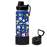 Soccer Gifts for Kids - 18oz Soccer Water Bottle with Straw & 2 Lid, Kids Stainless Steel Insulated Water Bottle, Leak Proof, BPA-Free, Football Cup for School, Travel, Gift Cup for Boys Girls