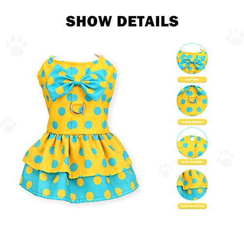 Aivyna Dog Harness Dress 100% Cotton With Leash Set Puppy Dresses Doggie Cute Clothes Pet Apparel Polka Dot For Small Dogs,Cat, Yellow #TOP2