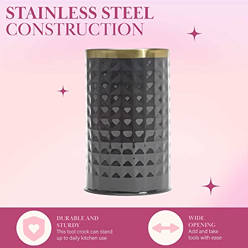 Paris Hilton Kitchen Set Tool Crock With Silicone Cooking Utensils, Stainless Steel Whisk And Ladle, 7-Piece, Gold, Charcoal Gray #TOP6