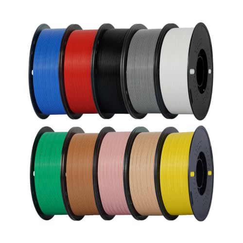 Image of Kingroon PLA 3D Printer Filament, 10 Rolls, Dimensional Accuracy + /- 0.03 mm, 10kg Spool(22lbs), 1.75 mm，Black White Grey Red Green Yellow Skin Sky Blue Pink Brown