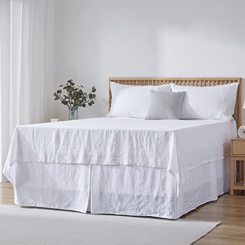 Simple&Opulence Premium Linen Bed Skirt Basic Style 18 inch Tailored Drop Dust Proof Easy Fit Breathable (18'' Basic-White, Queen)