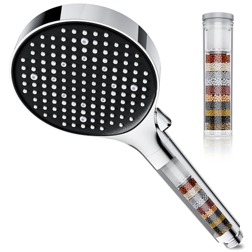 Magichome Alcachofa de ducha con filtro en 25 capas, ducha de mano de alta presión, 6 tipos de chorro, ahorro de agua, ducha de lluvia con filtración para agua dura, cloro residual, bacterias, metal