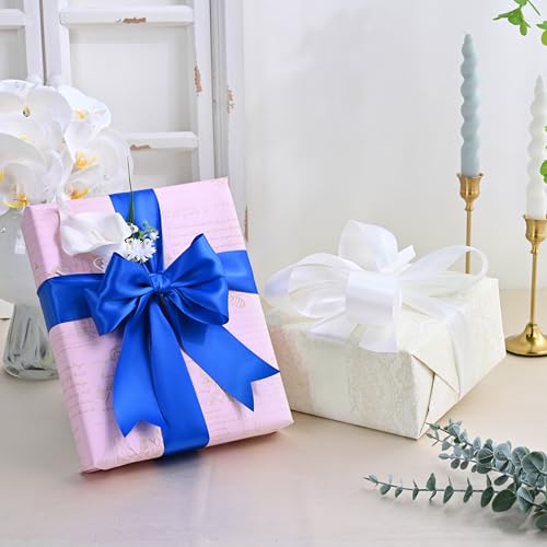 Image of Double Face Royal Blue Satin Ribbon 2 inch X 25 Yards Polyester Royal Blue Ribbon for Gift Wrapping Very Suitable for Weddings Party Hair Bow Invitation Decorations and More