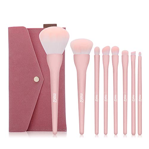 MSQ 8pcs Powder Eyeshadow Makeup Brush Set Start Makers Makeup Brushes Professional Cosmetic Kit with Bag Travel Face Eyes Makeup Brushes Set (Pink)