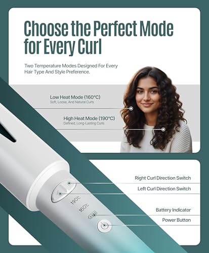 Image of Ownair Automatic Hair Curler for Women, Cordless Auto Hair Curler, 4200 mAh Rechargeable Battery, USB C Fast Charging, Left & Right Curl Modes, 160C & 190C Temperature Settings, Portable Curling Iron for Salon Quality Curls