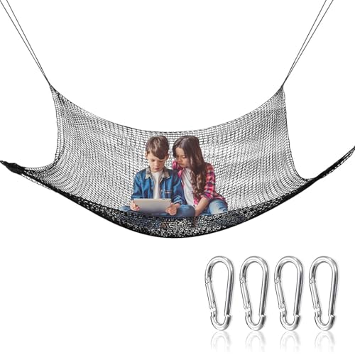 Rete in corda per giochi – Rete da carico per arrampicata resistente, protezione di sicurezza a doppio strato con ganci extra, anticaduta da giardino per bambini, attività ricreative al cop