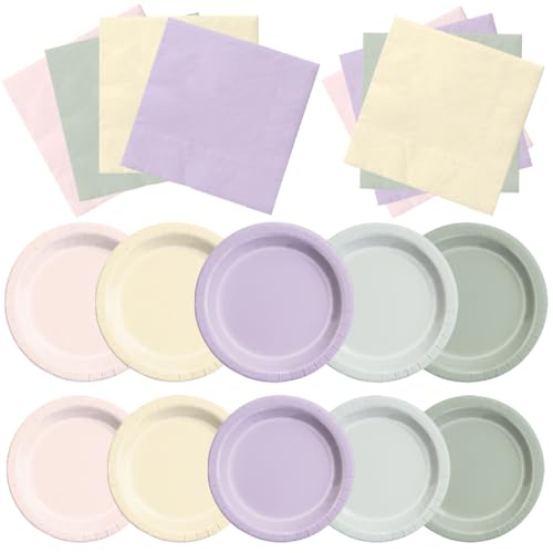 Image of CMUSKO Fairy Birthday Party Decorations - 60pcs Pink Purple Green Plates and Napkins for Spring Wildflower Butterfly Garden Tea Party Tableware Set