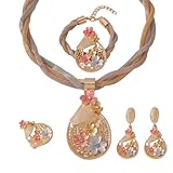 LifflyLadys Gold Jewelry for Women Luxury African Dubai 18k Gold Plated Jewelry Sets Wedding Crystal Flower Necklace Earrings Set for Bridal Party Chunky Necklace