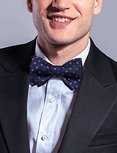 Image of DiBanGu Men Bow Tie Paisley Striped Self-Bow Tie for Men and Silk Woven Bowtie Pocket Square Cufflinks Wedding Party