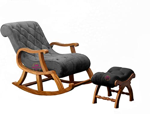Image of CRAFTCITY Ergonomic Rosewood Rocking Chair (Grey 2)