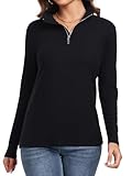 Malist Women’s Long Sleeve Ribbed Half-Zip Turtleneck Top with Lightweight Dual-Sided Fleece Black Medium