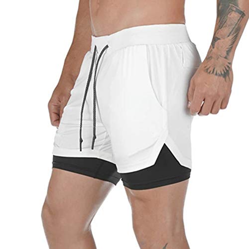 Ajcoflt Shorts esportivos masculinos Dois bolsos de camada Loop Cordão Workout Running Gym Pants