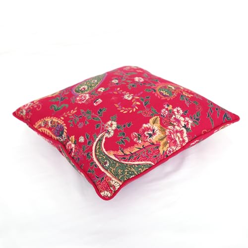 Image of Swayam Set of 5 Floral Print Cotton Red Cushion Cover | 16 x 16 Inch | Soft Breathable Fabric with Hidden Zipper | Decorative & Stylish Cushion Covers for Sofa, Living Room, Bedroom & Couch
