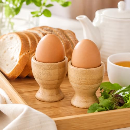 2'li Bambu Yumurtalık Seti, Doğal Ahşap Kahvaltı Yumurta Standı