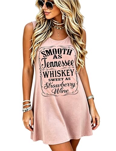 Image of Vintage Rock Country Music Dress for Women Rock Concert Band Graphic Tshirt Casual Letter Print Short Dress