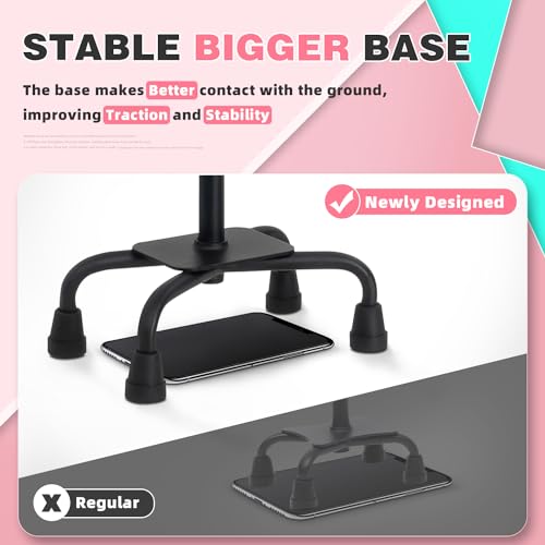 BeneCane Quad Cane Walking Cane with Two Led Lights with Big Base T Handle＆Lightweight Adjustable Walking Stick Four Pronged Sturdy for Men and Women (Pink)