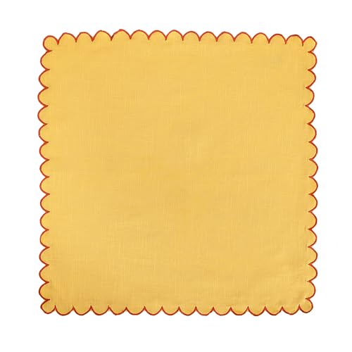 Image of FINGERCRAFT Scallop Edge Cloth Napkins | Set of 6 | 20x20 Inches | 100% Cotton | Table Napkins for Any Occasion | Washable, Perfect for Parties and Everyday Use (Yellow Slub, Set of 6)