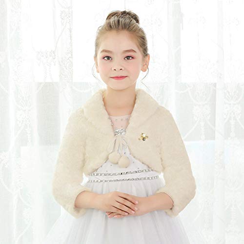 Sk Studio SK-PJ-0002-2-3-L Girls Princess Faux Fur Flower Bolero Shrug Party Wedding Dress Up Champagne thumb #6