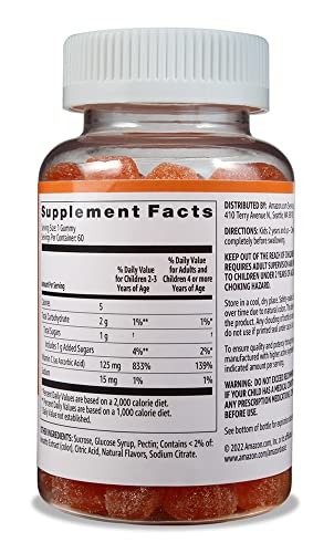Image of Amazon Basics Kids' Vitamin C 125mg Gummies, Orange, Immune Health, 2 Month Supply (Previously Solimo) 60 Count (Pack of 2)
