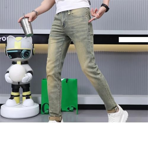 Men's Retro Mud-Color Jeans Thin Stretch Slim Fit Skinny Street Skinny Long Pants2