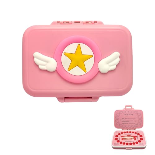 Neulexus Boîte à dents de lait 20 compartiments avec coton - Boîte à dents en plastique de qualité alimentaire pour garçons et filles - Cadeau de fée des dents - Anneau en silicone étanche + bouchon à