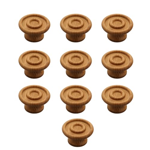 Image of 10 Piece Solid Teak Wood Round Drawer Knob| Natural Finish Wooden Cabinet & Wardrobe Handle | Modern Minimal Furniture Knob for Cupboard, Dresser & Kitchen Drawer -1.5 Inch