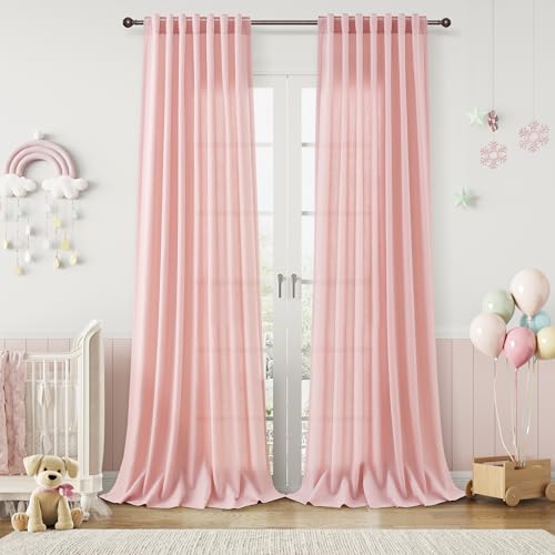 Image of Joywell Extra Long Linen Curtains 108 Inches Long for Living Room Pink