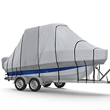 RVMasking Hard Top/T-Top Boat Cover, 1200D Partial Reinforced Waterproof Heavy Duty with Motor Cover for Center Console Boat with T TOP Roof, 24'-26' Long Beam Width up to 106', Gray
