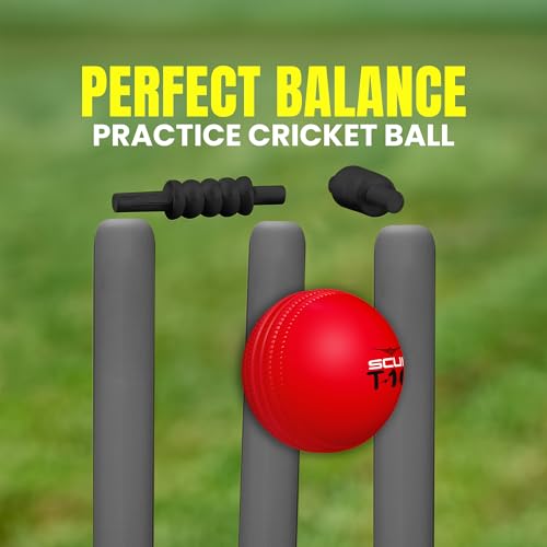 Image of SCUD T10 PVC Wind Ball for Practice | Indoor & Outdoor Soft Training Cricket Ball for Coaching & Daily Practice | Lightweight 80-85 g Durable PVC Construction (Pack of 3pc Balls, Red)
