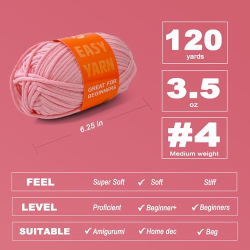 Image of 2x3.5Oz Beginner-Friendly Yarn for Crocheting and Knitting;Worsted-Weight Medium #4;Cotton Blend Yarn for Beginners with Easy-to-See Sitches,Great for Amigurumi DIY (Blue+Pink)