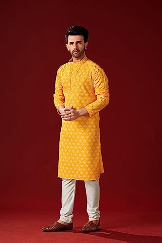 Elina fashion Ethnic Men's Cotton Printed Kurta Pajama Set || Casual Party Kurta Indian TraditionalWear for Men4