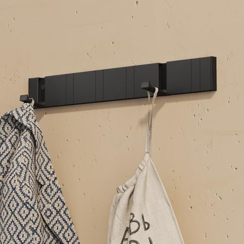 doporro Garderobenhaken Wand Moderne Wandgarderoben aus Aluminium Garderobenleiste klappbar Kleiderhaken mit 6 Beweglichen Haken Wandhaken Schwarz