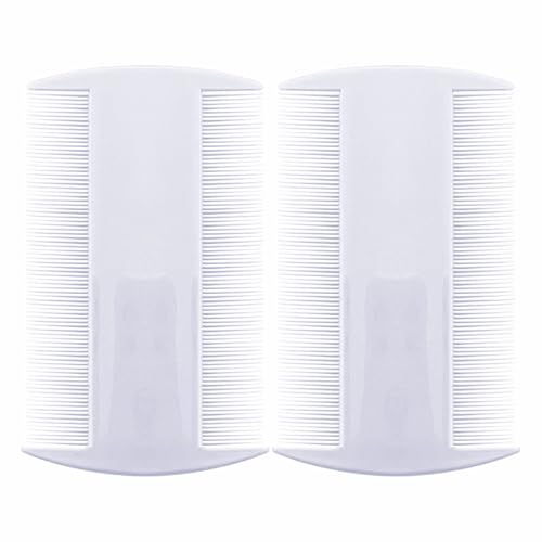 Lice Combs White Durable Double Sided Nit Comb Plastic Fine Toothed Detection Comb Head Treatment For Kids Children Adults Dogs Cats Removal Louse Lice Dandruff Flea Long Thick Hair Accessories (2Pcs)