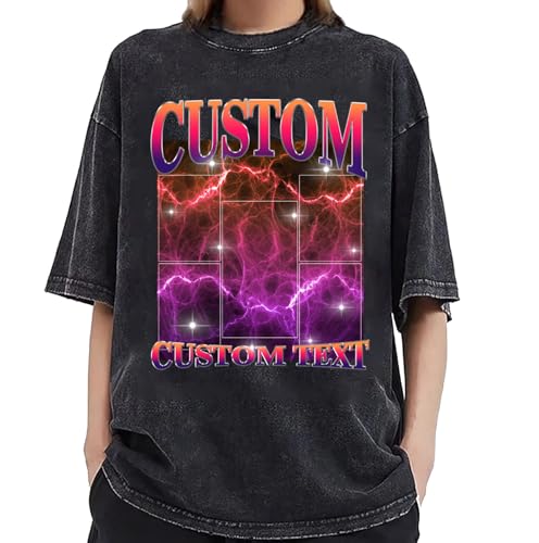 Custom Portrait T-Shirt for Men Women Portrait from Photo Girlfriend Face Boyfriend Retro Vintage Tee Couple Black