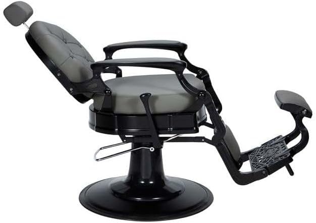 Genérico Sillón Clásico de Barbero hidráulico Estilo Vintage con reposapies Integrado Modelo Check Gris