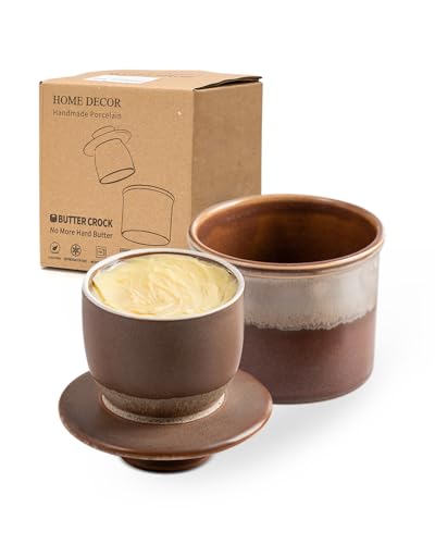 HOME DECOR Burroiera in ceramica con smalto reattivo, per burro francese da banco, con linea d'acqua per burro fresco spalmabile, caffè al latte