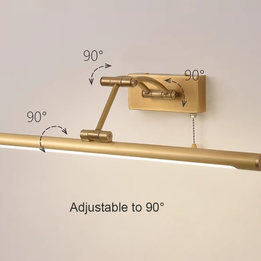 Lampada Specchio LED Moderna, Applique Bagno Tubo Lungo Regolabile Luce per Specchio con Catenella per Trucco Rasatura(Gold,45cm/17.71in)