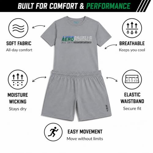 Image of AEROPOSTALE Boys Shorts Set 4 Piece Shirts & Mesh Basketball Shorts | Soft Breathable Fabric, Relaxed Fit, Quick-dry Mesh, Moves With Active Play, Layers Easily, Machine Washable