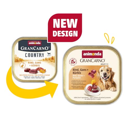 animonda GranCarno Hunde Nassfutter Adult mit Rind, Gans + Kürbis (22 x 150g), getreidefreies Hundenassfutter ohne Zucker, für ausgewachsene Hunde, mit frischen fleischigen Zutaten