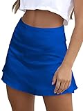 LYANER Women's Casual Satin Silk High Waist Zipper Mini Short Skirt Solid Royal Blue Medium