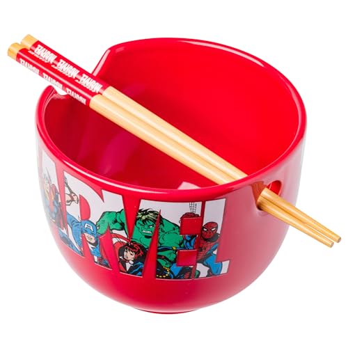 Silver Buffalo MC1717KDB Marvel Comics Avengers Retro Featuring Iron Man, Thor, Captain America, Black Widow, Hulk, And Spider-Man Ceramic Ramen Noodle Rice Bowl thumb #5