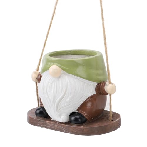 Msiud Fioriera Sospesa con Gnomo Senza Volta, 18x14x13 cm Decorativo Vaso Appeso per Esterno Catena in Resina Resistente Fioriera da Balcone Giardino Piante Grasse Cactus e Erbe Aromatiche