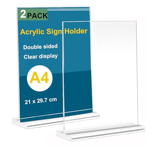 Yoodeet Lot de 2 supports de menu A4 double face en acrylique transparent en forme de T pour magasin, bureau, restaurant, exposition