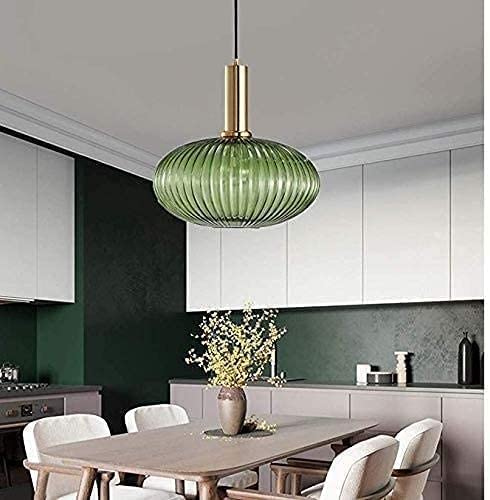 Moderna lampada da soffitto verde paralume in vetro Lampadario nordico moderno in ferro battuto Lampadario giapponese retrò E27 Lampada a sospensione Cafe Soggiorno Lampada a sospensione a soffitto