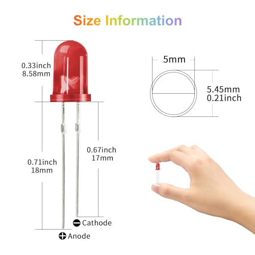 DiCUNO 450pcs 5mm LED Diode, LED Light Kit Box 5 Colors, Mini LED Assorted Kit 5mm Round Top, Light Emitting Diodes for DIY Project, White/Red/Yellow/Green/Blue by DiCUNO - Image 8