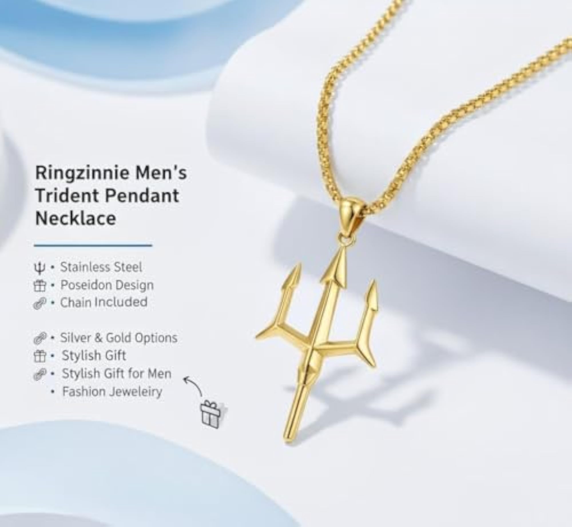 Men's Stainless Steel Trident Pendant Necklace