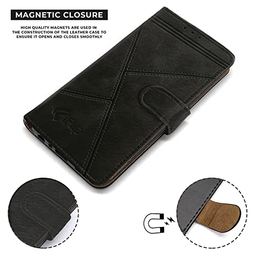 Image of Jkobi Flip Cover Case for Vivo iQOO Z6 Pro (Professional Line Pattern| Magnetic Closure | Inner TPU | Inbuilt Stand & Pockets | Office Wallet Style Flip Cover |Black)