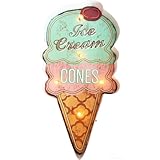 Retro Ice Cream Shaped LED Light Wall Decor – Battery-Powered Night Light for Bedroom, Living Room, Kids Room, Party, Café, Dessert Shop – Warm Atmosphere Vintage Metal Sign – 16 Inch